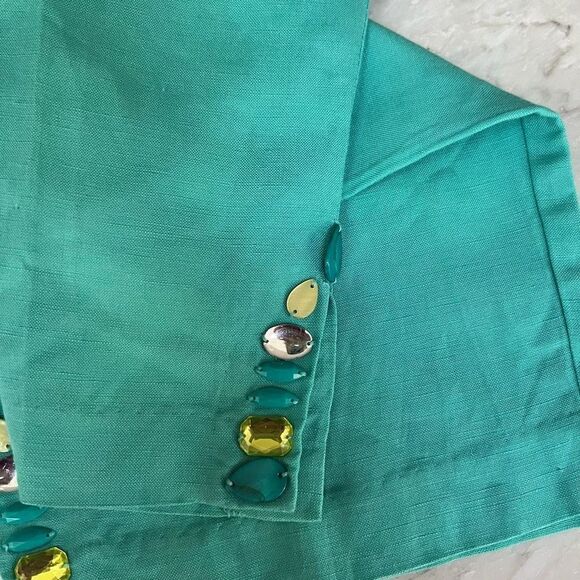 Ruby Rd. Green Surf Embellished Oasis Pockets Capri Pants linen blend size 14 - Picture 2 of 7